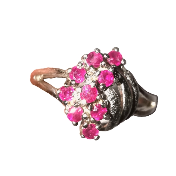 Ruby Cluster Silver Ring, size 9 - Picture 2 of 6